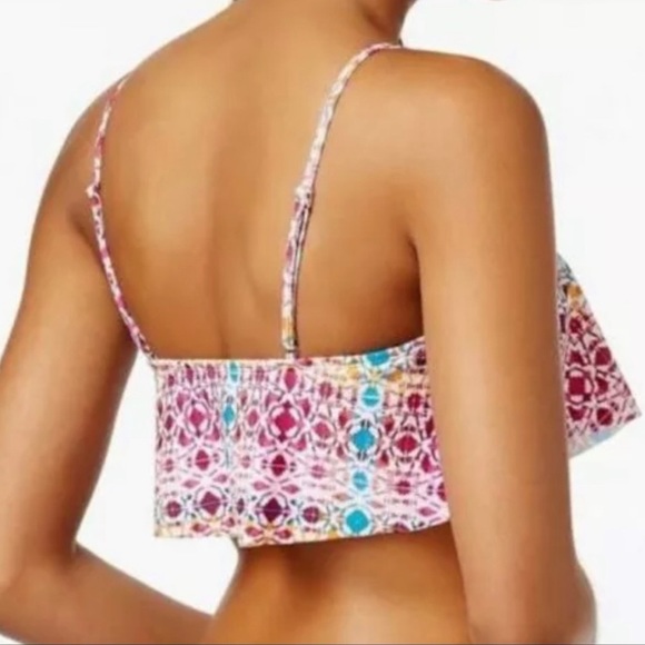 🔥HULA HONEY🔥Swim Printed Flounce Strappy Bikini Swimsuit Top Medium NWT - Picture 2 of 5